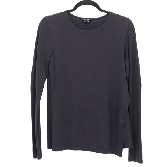 Theory Tee Women M Black Classic Faux Wrap Staple Preppy Basic Lounge Casual - Picture 1 of 16